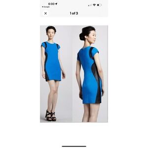 Diane Von Furstenberg DVF Pele Leather Knit Suiting Blue Black Dress 4 DVF EUC